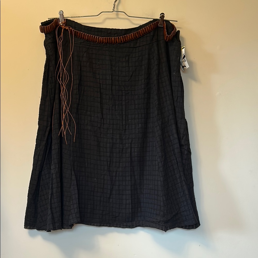 Laura Scott lined black rayon skirt wood beaded/tie belt size 3X new with tags